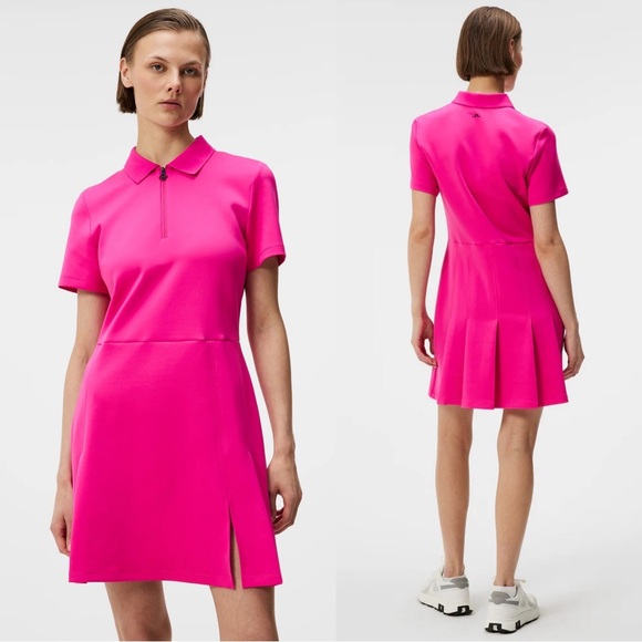 J. Lindeberg Kanai Lux Sculpt Mini Dress Size Large NWT Fuchsia Pink - Picture 2 of 9